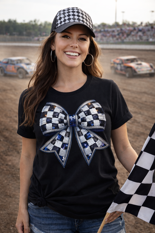Checkered Sequin Bow Tee