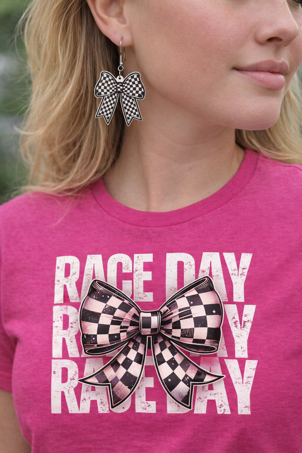 Race Day Checkered Bow Earrings