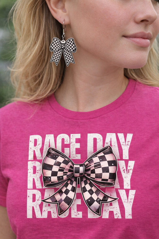 Race Day Checkered Bow Earrings